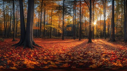 Autumn Forest in Full Color with Wide Angle View