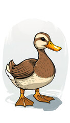 Obraz premium A white duck is standing on a log in a pond