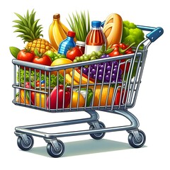 grocery cart clipart illustration , isolated on white background 