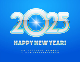 Vector cute Greeting Card Happy New Year 2025! Elite style Font. Artistic Alphabet Letters and Numbers set. 