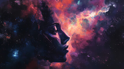 A portrait rhapsody of time color and space meets the journey beyond time and space, ai generative. Space Odyssey. Illustration