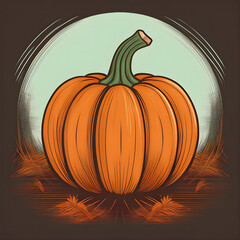 Pumpkin Logo with Flat Round Background. Pumpkin for Halloween Day Graphic Resources Background Flat Vector Design