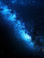 Fototapeta premium A breathtaking panorama of the Milky Way galaxy, showcasing a vibrant expanse of stars and celestial dust against a deep blue night sky. The image evokes feelings of wonder, vastness, and the beauty o