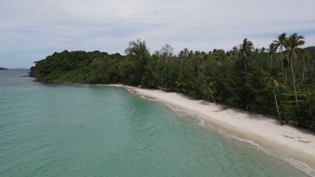  view of white sand beach tropical.blue sea, white sand beach on the green tree island