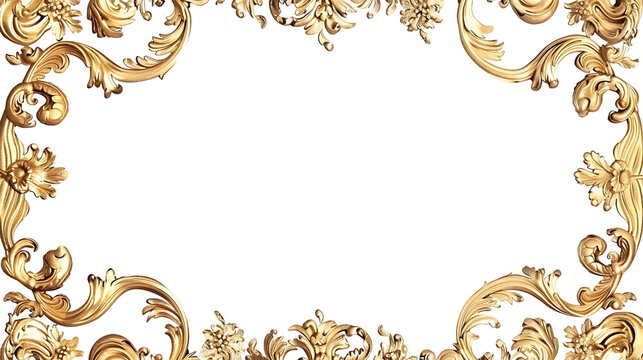 Transparent background vintage gold frame rectangle border