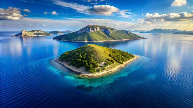 A breathtaking view of the uninhabited volcanic island of Brusnik in the Adriatic Sea , Croatia, volcanic, island
