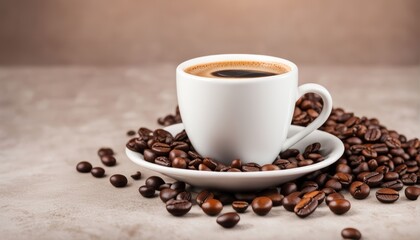 cup of coffee with beans