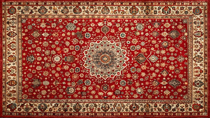 Red persian carpet with intricate antique pattern viewed from above, persian, carpet, red, antique, pattern