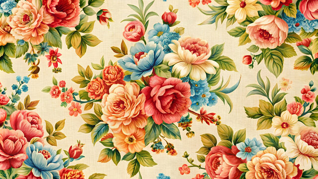 Vintage retro style flower bouquet pattern on fabric, retro, vintage, floral, flowers, fabric, pattern, boquet, design