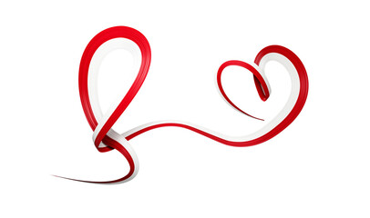 3d Flag Of Poland, Heart-Shaped, Shiny Wavy Awareness Ribbon On White Background, 3d illustration
