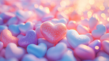 Obraz premium A bunch of heart-shaped candies are arranged in a pattern