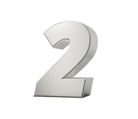 Silver 3d numbers 2 two Isolated white background 3d illustration
