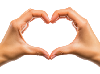 Hands showing heart gesture isolated on transparent background