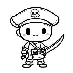 Cute kawaii pirate coloring page for kids