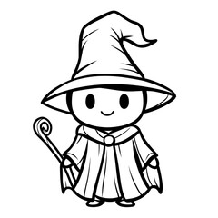 Cute kawaii wizard coloring page for kids