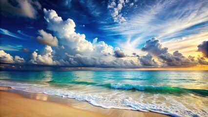 Beautiful cloudscape over the sea waves and tropical beach shore, Clouds, sea, waves, tropical, beach, shore, ocean, sky