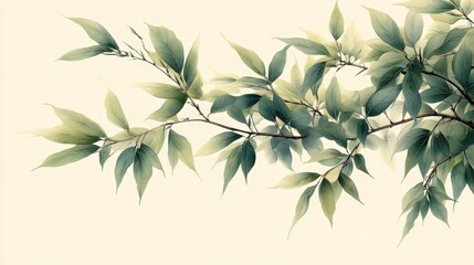 Fototapeta premium Natural Green Leaves Branch on Light Background Generative AI