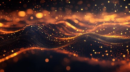 Fototapeta premium Abstract Golden Lights and Waves on a Black Background