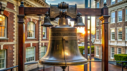 Fototapeta premium Detailed shot of the Liberty Bell in Philadelphia, USA, historical, iconic, crack, symbol, American, Philadelphia