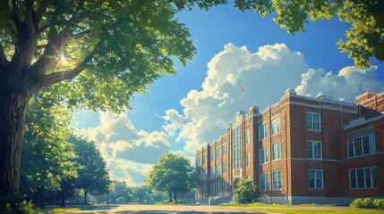 Obraz premium Sunlit Historic School Building Generative AI