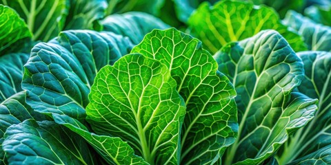 Close-up of vibrant fresh collard green leaves, showcasing natural texture, collard greens, green, fresh