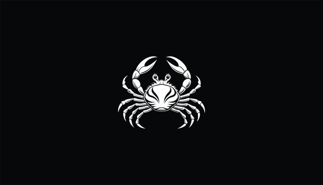 recommend clip art: Realistic Jonah Crab Vector Image, Rugged Shell and Large Claws, Circular Design, White Outline Black Background