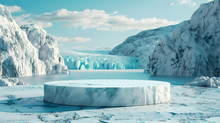 Empty ice podium winter stage 3d png background of snow presentation product platform display cosmetic advertising