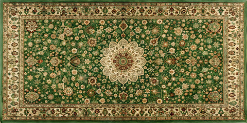 Green Persian carpet with intricate antique pattern , Persian, carpet, green, antique, vintage, traditional, rug