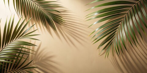 Fototapeta premium Palm leaves shadow on beige background, freeze motion, palm leaves, shadow, beige, background, freeze motion, tropical