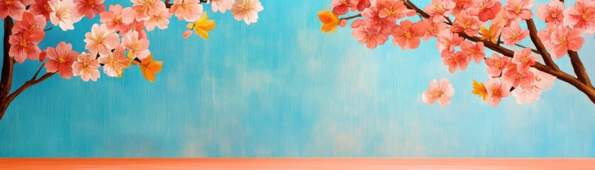 Obraz premium Serene Pathway: Cherry Blossom Trees in Full Bloom Creating Balance with Nature