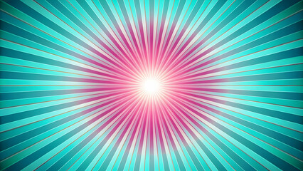 Obraz premium Sunburst image with radiating turquoise, green, and pink lines and objects, sunburst, radiating, turquoise, green, pink