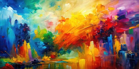 Abstract oil painting on canvas with vibrant colors and bold brushstrokes, abstract, oil painting, canvas