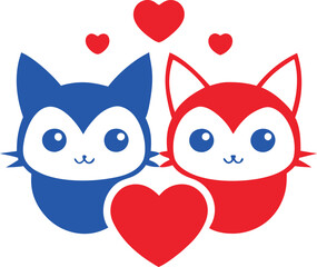 Fototapeta premium Minimalist Cat Love Couple Stock Illustrations