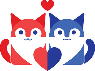 Cat- Couple-Love Stock-Illustrations