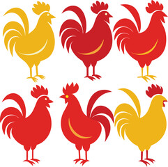Stylize Rooster Set Stock Illustration