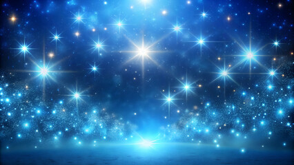 Magical blue night sky with shimmering lights and twinkling stars, magic, fantasy, enchanting, ethereal, celestial