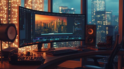 Night Cityscape on a Computer Screen
