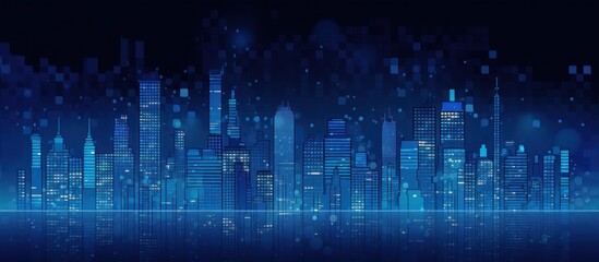 Blue City Skyline with Reflected Lights