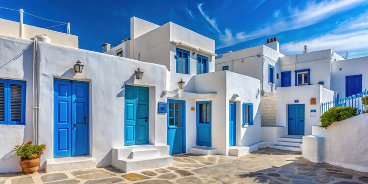 Quaint whitewashed houses with blue doors on Donousa island , quaint, whitewashed, houses, blue doors, Donousa