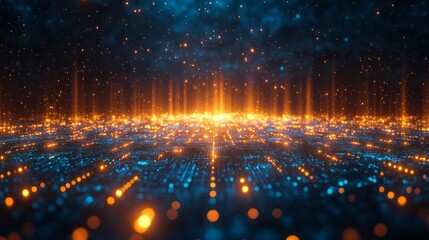 Naklejka premium Glowing Digital Grid with Abstract Data Points Generative AI