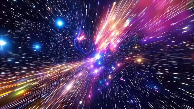 breathtaking space jump animation colorful stars galaxies creating abstract hyperjump effect 4K mimics thrill speeding background futuristic science speed star tunnel light warp hyperspace