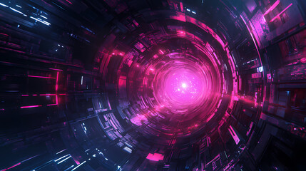 Obraz premium Digital cyber portal hologram circular machine space time. Dimensional Rift. Illustration
