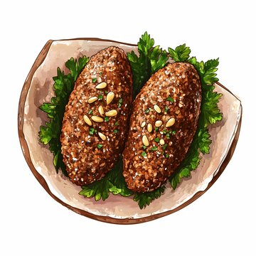 two kibbeh on plate with parsley clip art preview