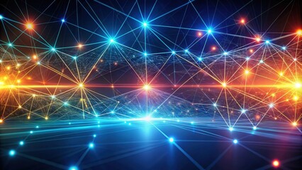 Obraz premium Futuristic geometric lines and dots glowing with particles, futuristic, geometric, lines, dots