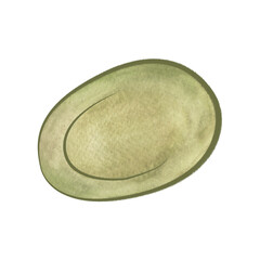Large dish or plate. Olive green tableware for serving tea or coffee. Part of the service. Isolated watercolor object on white background. Clipart.