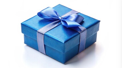 Fototapeta premium rendering of a blue gift box isolated on white background , present, surprise, celebration, ribbon, bow, birthday, holiday