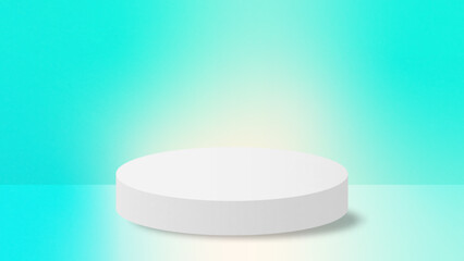 Realistic white cylinder pedestal podium on Green mint color gradient background. Vector rendering geometric forms design. Minimal scene. shadow. Stage showcase, Mockup product display.