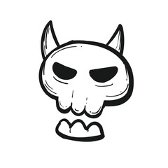 Halloween doodle cartoon skull skeleton. Isolated vector illustration.