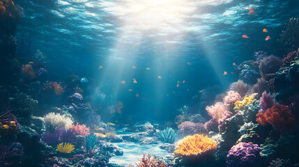 Fototapeta premium Scuba diver explores vibrant underwater world, swimming among colorful fish and coral reefs in the Red Sea