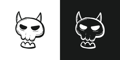 Halloween doodle cartoon skull skeleton. Isolated vector illustration.